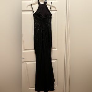 Black Sequin Halter Neck Maxi Dress with Slit